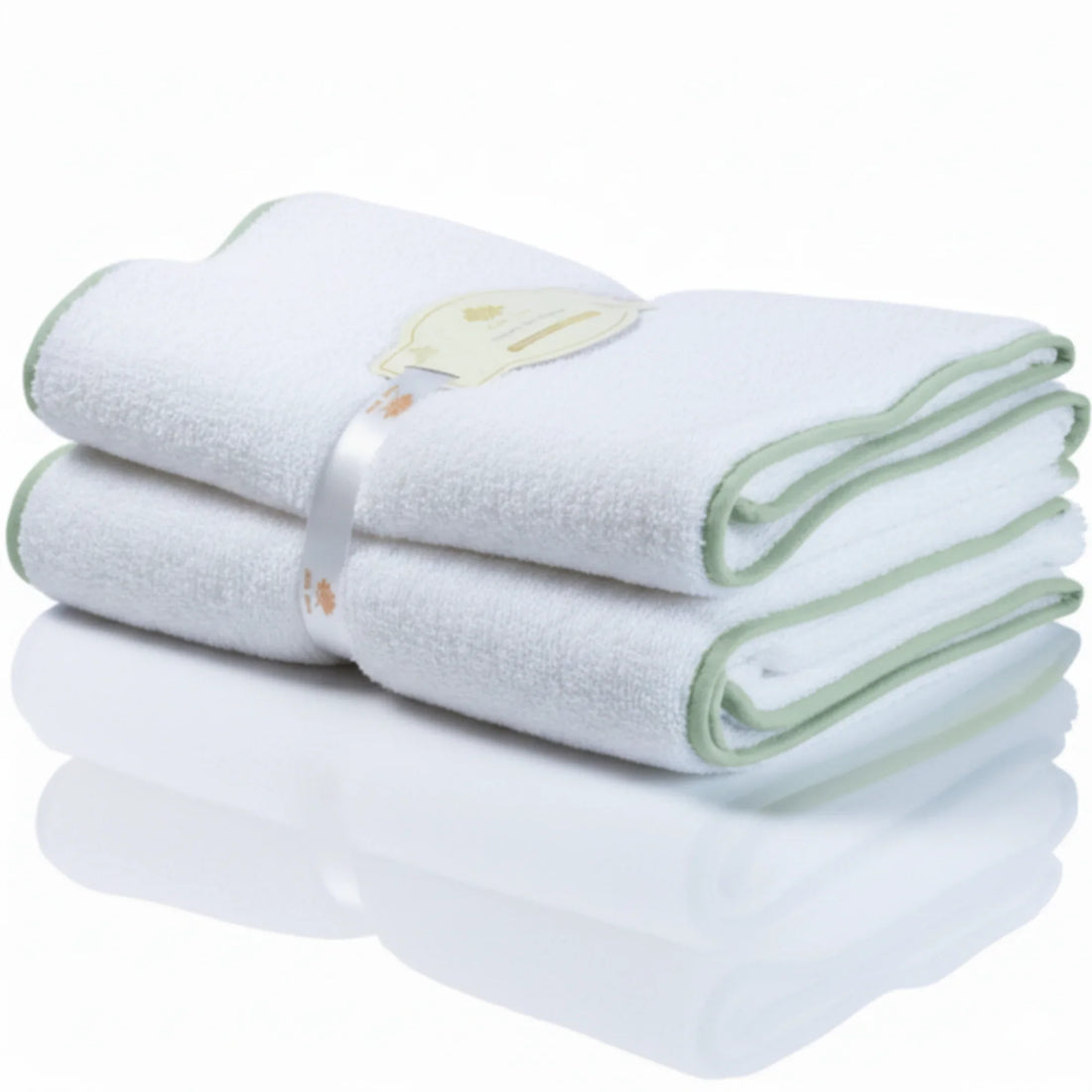 Spa lovers' oversized bath sheet in white with sage scallop piping for indulgent softness after every bath - Lotus Linen