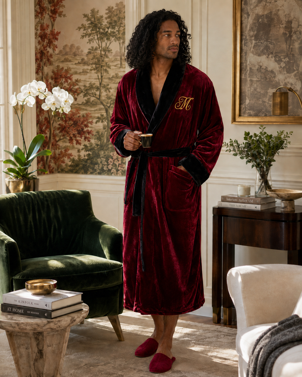 Cozy Mens Plush Robes – Built for Comfort, Designed to Last - Shaw Burgundy Black