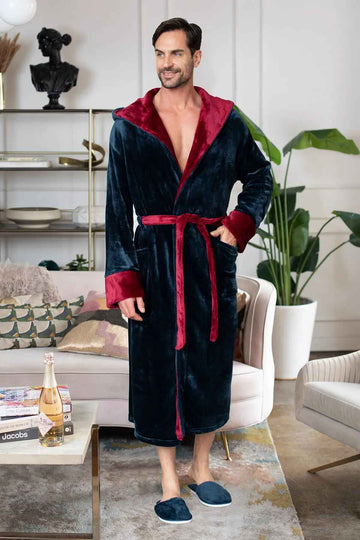 Hooded Plush Bathrobe for Men