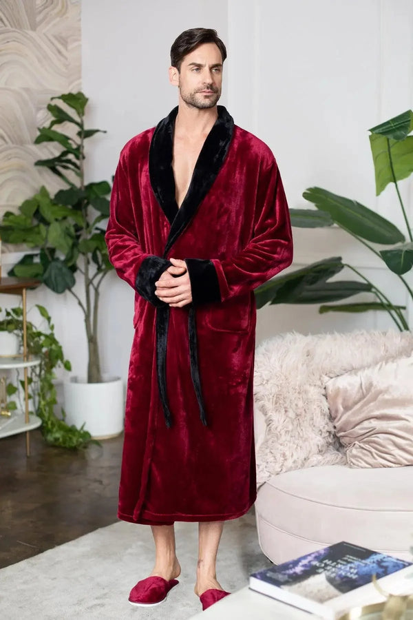 Cozy Mens Plush Robes – Built for Comfort, Designed to Last - Shaw Burgundy Black