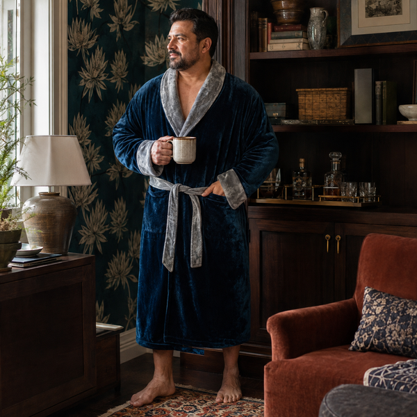 Cozy Mens Plush Robes – Built for Comfort, Designed to Last - Shawl Navy Darkgray