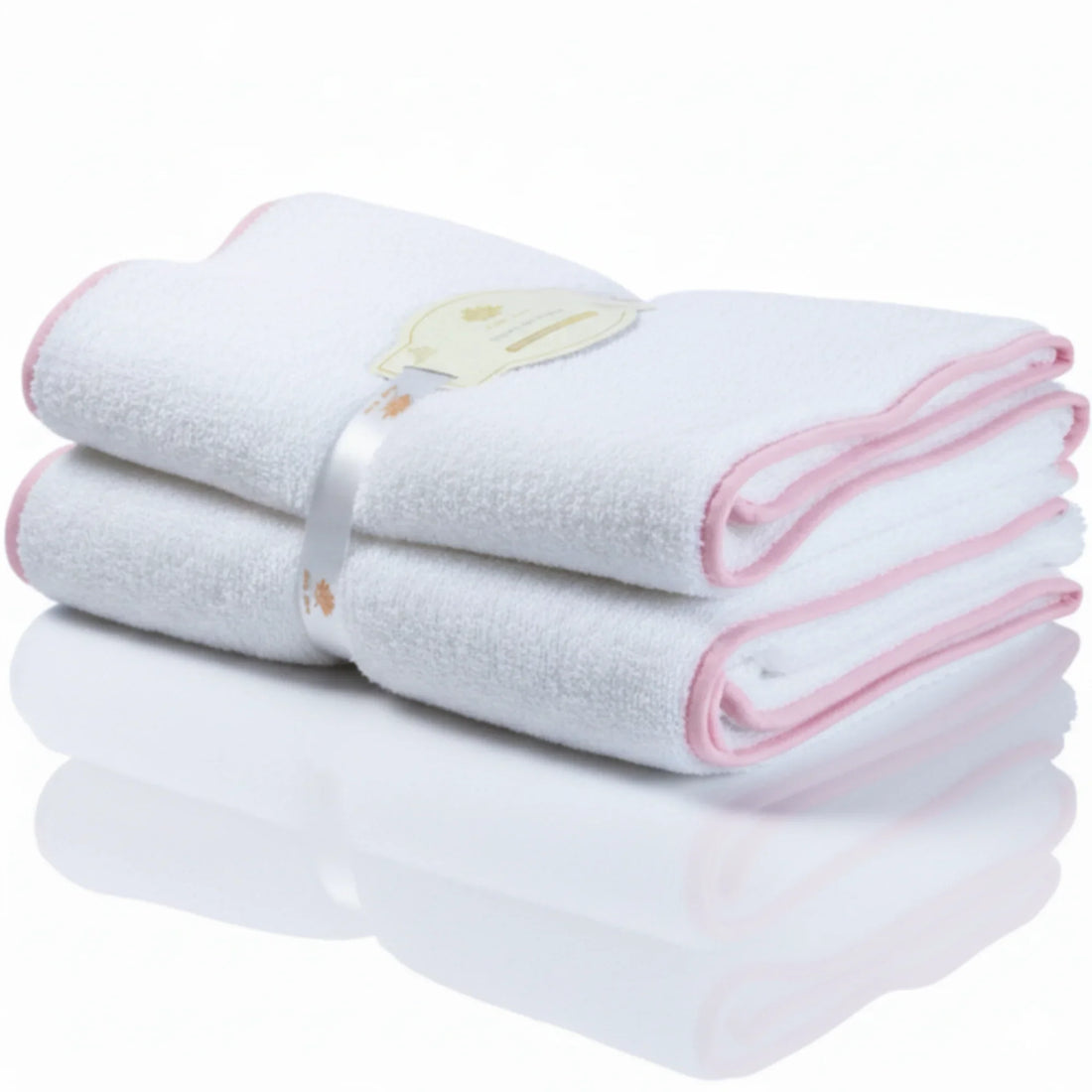 Luxury lovers' oversized bath sheet set in white with pink scallop piping for spa-quality comfort - Lotus Linen