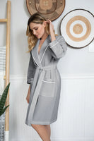 Knee-Length Waffle Kimono Robe for Women - Lotus Linen