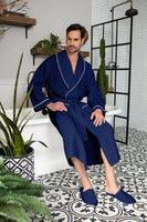 Premium Waffle Piping Robe for Men - Lotus Linen