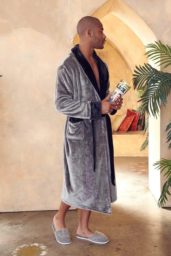 Cozy Mens Plush Robes – Built for Comfort, Designed to Last - Shawl Grey Black