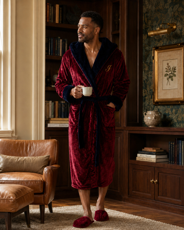Men’s Robe with Hood – Ultra-Soft Plush Comfort for Everyday Use - Hooded Burgundy Black