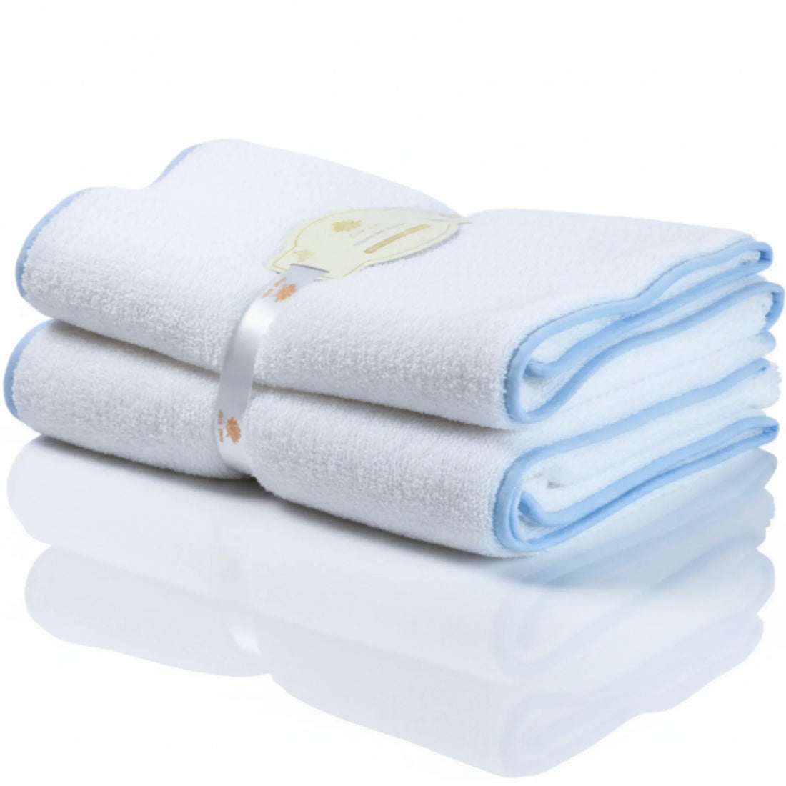 Luxury bath lovers' oversized bath sheet set in white with blue scallop piping for spa-quality comfort - Lotus Linen
