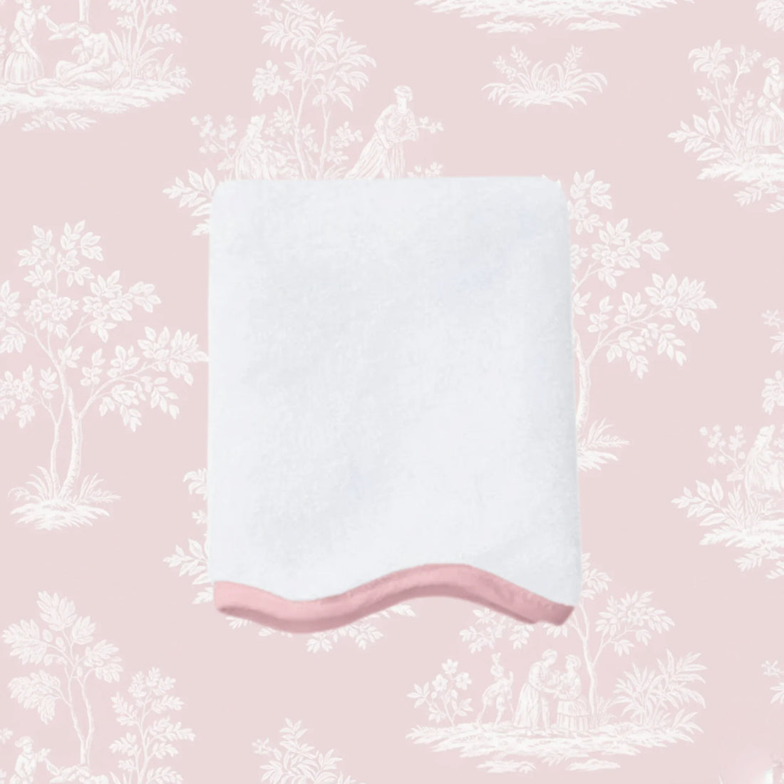 Soft white bath towel with pink scalloped edge for spa-quality comfort at home - Lotus Linen