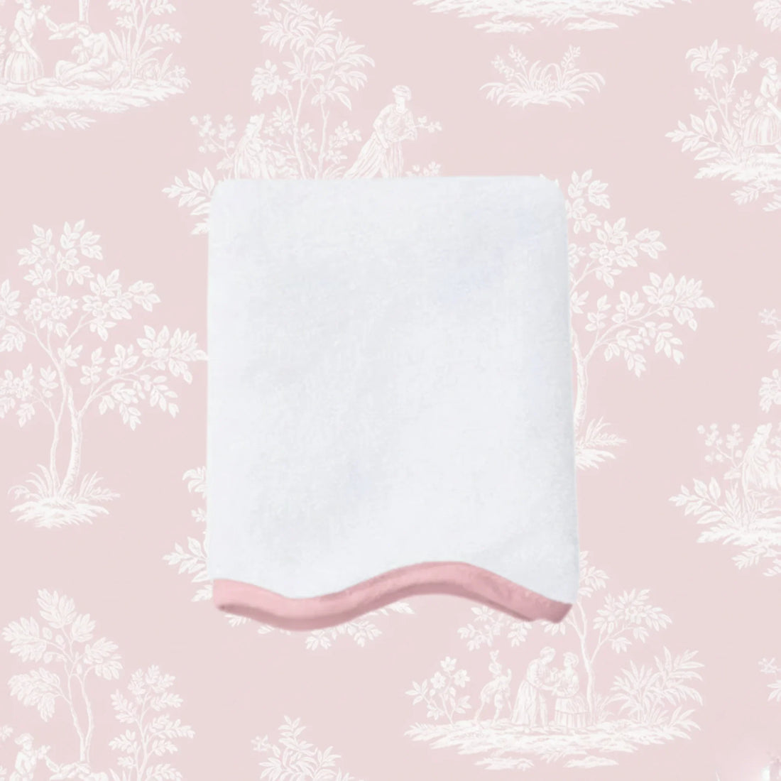 White scallop piping bath towel set with blush pink trim for indulgent spa-quality comfort at home - Lotus Linen
