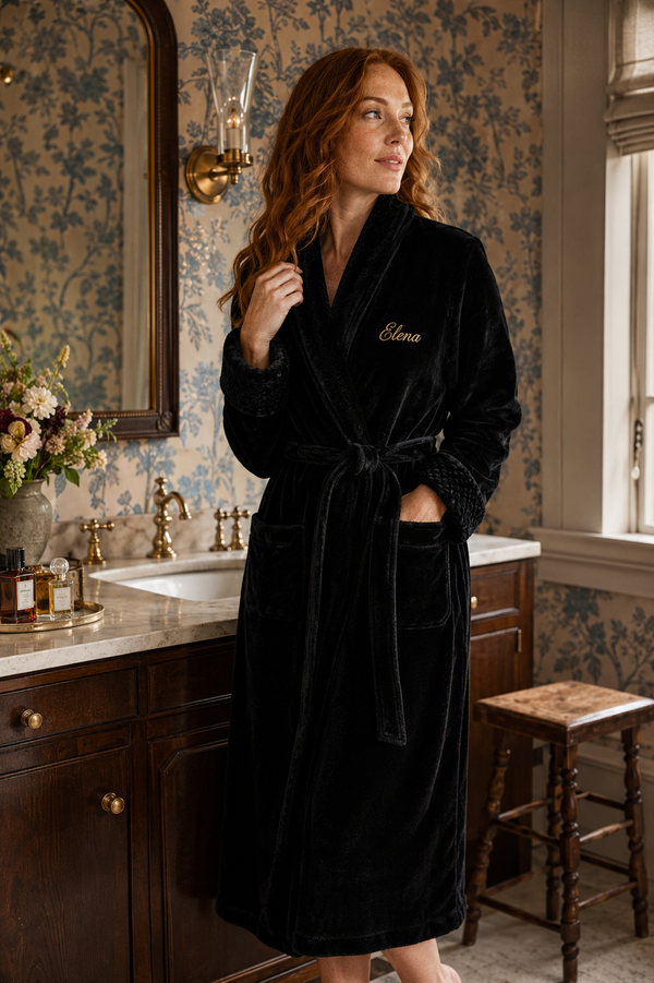 Women's Ultra Soft Plush Bathrobe - Black