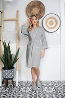 Knee-Length Waffle Kimono Robe for Women - Lotus Linen