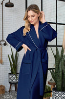 Women’s Waffle Piping Bathrobe – Lightweight Spa-Style Comfort - Lotus Linen