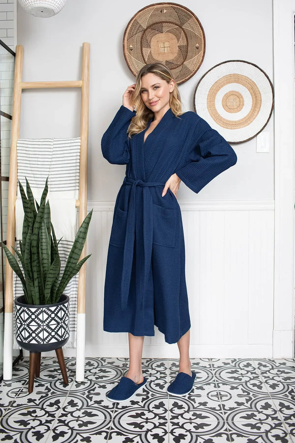 Waffle Robe Womens – Lightweight, Quick-Dry Spa Comfort - Navy