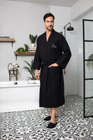 Waffle Kimono Spa Bathrobe for Men - Absorbent, Lightweight - Lotus Linen