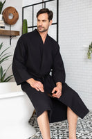 Waffle Kimono Spa Bathrobe for Men - Absorbent, Lightweight - Lotus Linen