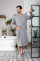 Waffle Kimono Spa Bathrobe for Men - Absorbent, Lightweight - Lotus Linen