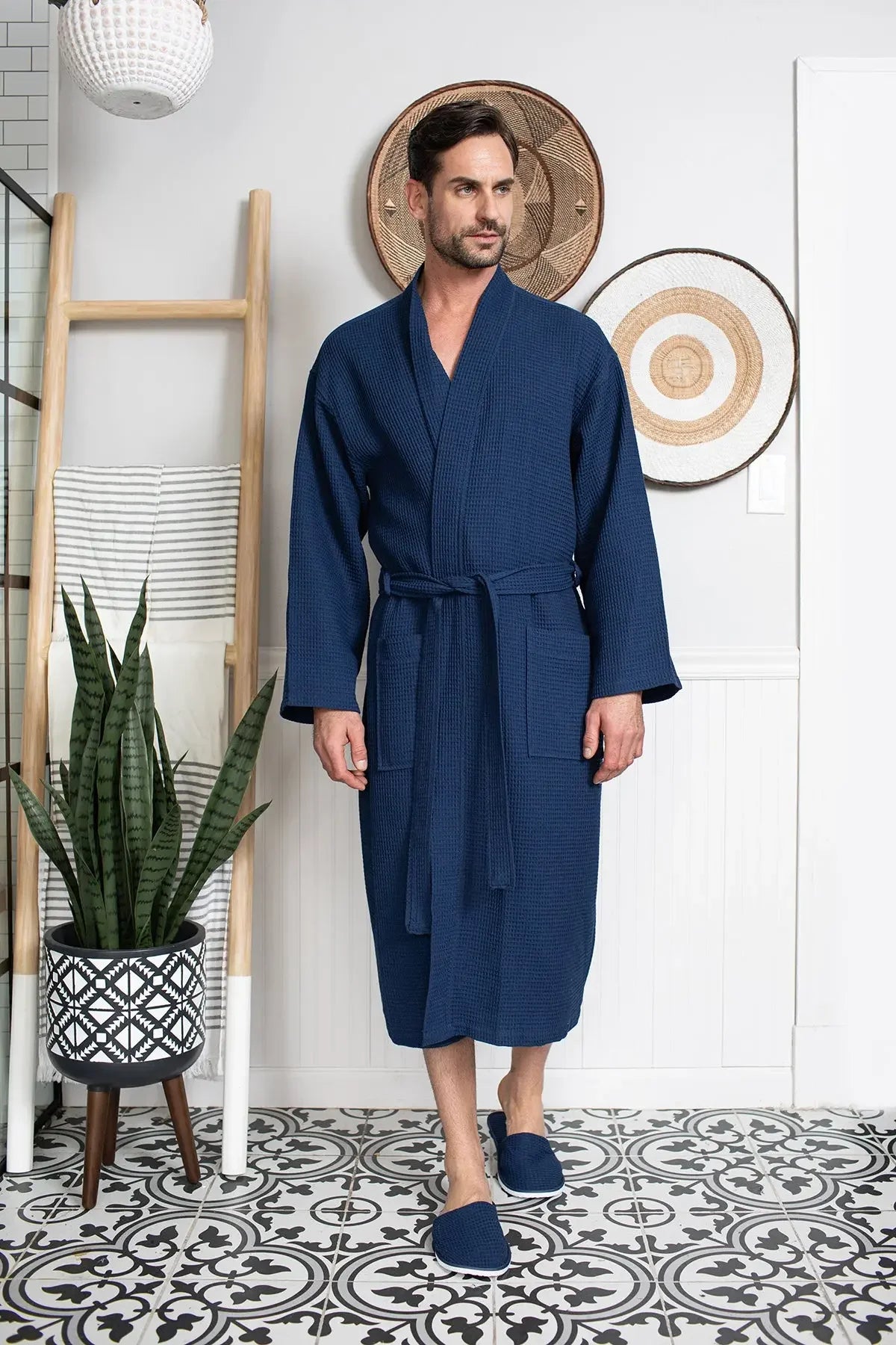 mens cotton waffle dressing gown Men Waffle Robe Lotus Linen