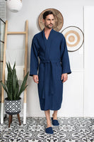 Waffle Kimono Spa Bathrobe for Men - Absorbent, Lightweight - Lotus Linen