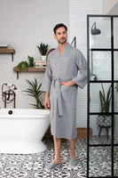 Waffle Kimono Spa Bathrobe for Men - Absorbent, Lightweight - Lotus Linen