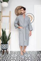 Waffle Kimono Spa Bathrobe for Men - Absorbent, Lightweight - Lotus Linen