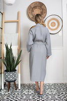 Women’s Waffle Piping Bathrobe – Lightweight Spa-Style Comfort - Lotus Linen