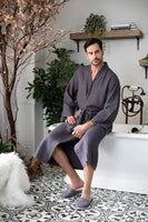 Waffle Kimono Spa Bathrobe for Men - Absorbent, Lightweight - Lotus Linen
