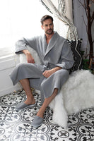 Premium Waffle Piping Robe for Men - Lotus Linen