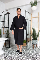 Waffle Kimono Spa Bathrobe for Men - Absorbent, Lightweight - Lotus Linen