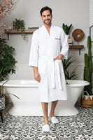 Waffle Kimono Spa Bathrobe for Men - Absorbent, Lightweight - Lotus Linen