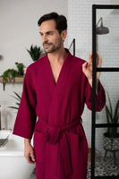 Waffle Kimono Spa Bathrobe for Men - Absorbent, Lightweight - Lotus Linen
