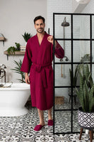 Waffle Kimono Spa Bathrobe for Men - Absorbent, Lightweight - Lotus Linen