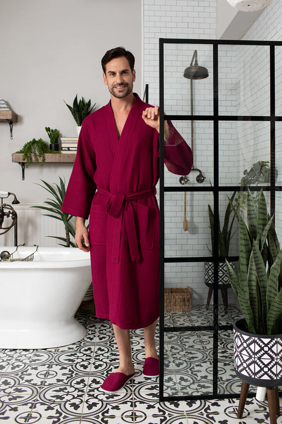mens red robe and slippers