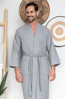 Waffle Kimono Spa Bathrobe for Men - Absorbent, Lightweight - Lotus Linen