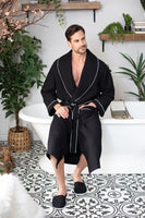 Premium Waffle Piping Robe for Men - Lotus Linen