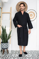 Waffle Kimono Spa Bathrobe for Men - Absorbent, Lightweight - Lotus Linen