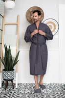 Waffle Kimono Spa Bathrobe for Men - Absorbent, Lightweight - Lotus Linen