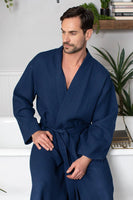 Waffle Kimono Spa Bathrobe for Men - Absorbent, Lightweight - Lotus Linen