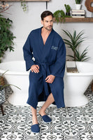 Waffle Kimono Spa Bathrobe for Men - Absorbent, Lightweight - Lotus Linen