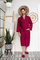 Waffle Kimono Spa Bathrobe for Men - Absorbent, Lightweight - Lotus Linen