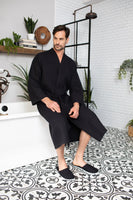 Waffle Kimono Spa Bathrobe for Men - Absorbent, Lightweight - Lotus Linen
