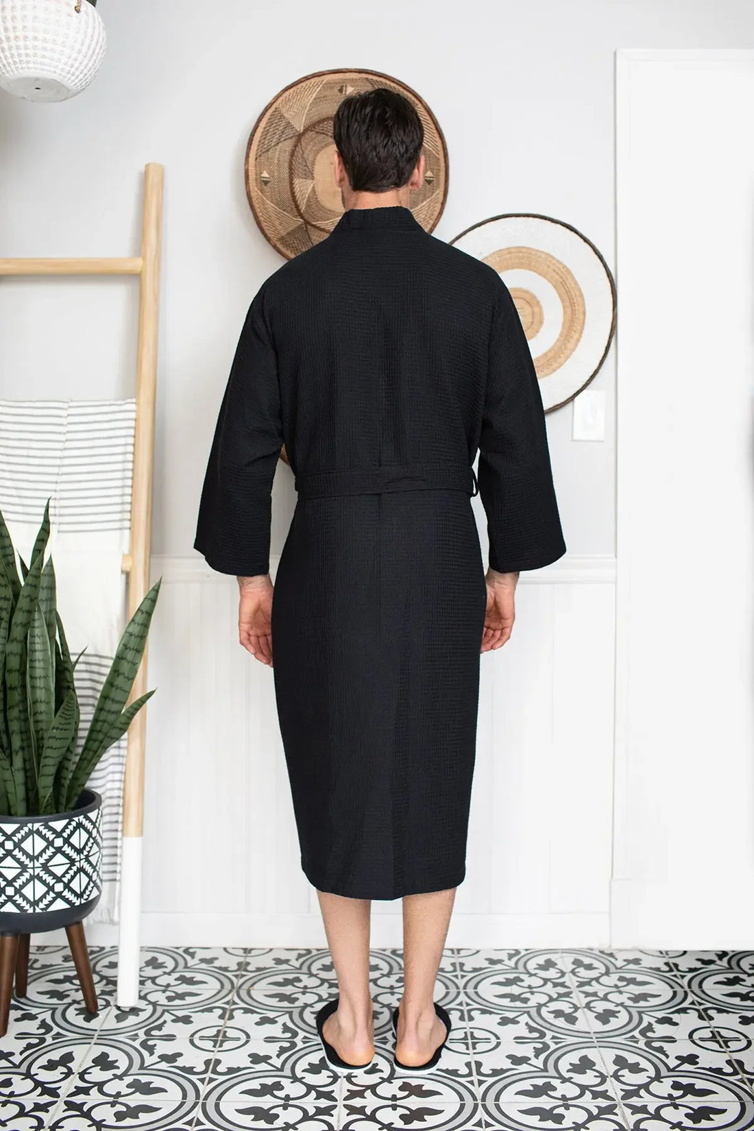 Waffle Kimono Spa Bathrobe for Men - Absorbent, Lightweight - Lotus Linen