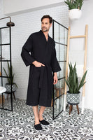 Waffle Kimono Spa Bathrobe for Men - Absorbent, Lightweight - Lotus Linen