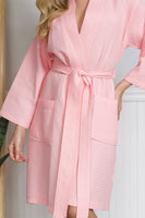Knee-Length Waffle Kimono Robe for Women - Lotus Linen