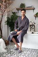Waffle Kimono Spa Bathrobe for Men - Absorbent, Lightweight - Lotus Linen