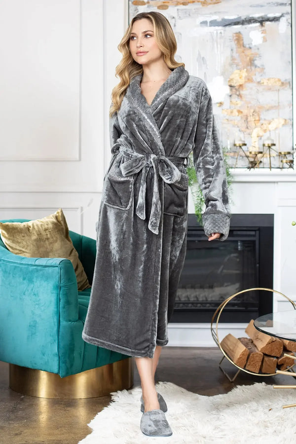 Women's Ultra Soft Plush Bathrobe - Grey