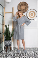 Knee-Length Waffle Kimono Robe for Women - Lotus Linen