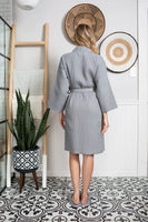 Knee-Length Waffle Kimono Robe for Women - Lotus Linen